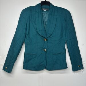 Vintage E.R. GERARD for RENLYN Teal Blazer Jacket Women’s Size 10 Gold Button